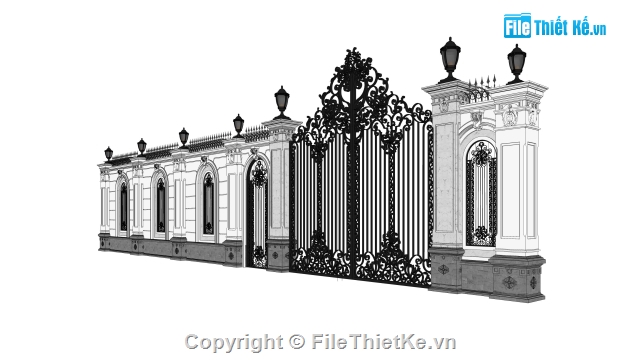 Sketchup cổng rào,cổng rào,cổng tường rào,chi tiết cổ,BT cổ điển,cổ điển